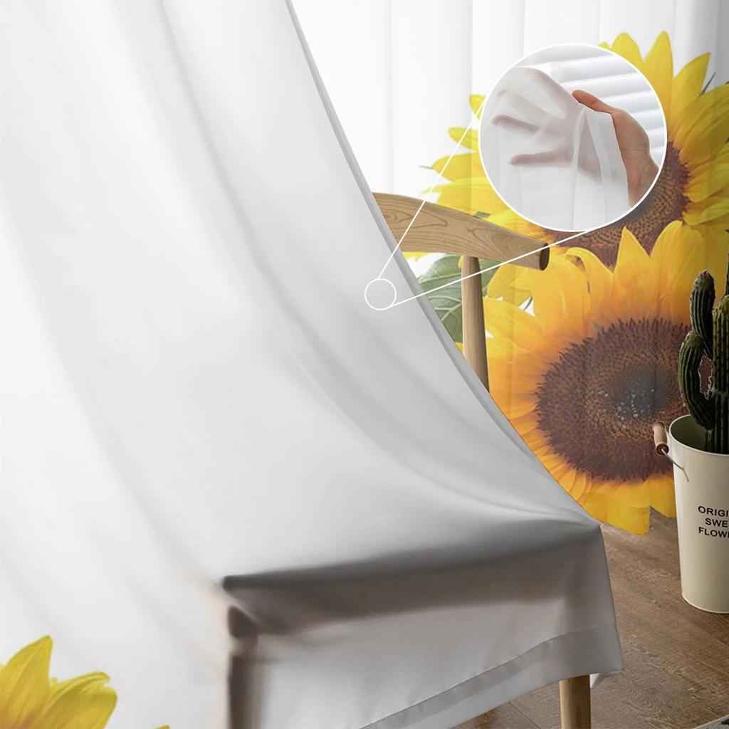 Sonnenblume Blume weiß Tüll Vorhänge für Wohnzimmer Schlafzimmer Dekor Chiffon Sheer Voile Küche Fenster Vorhang
