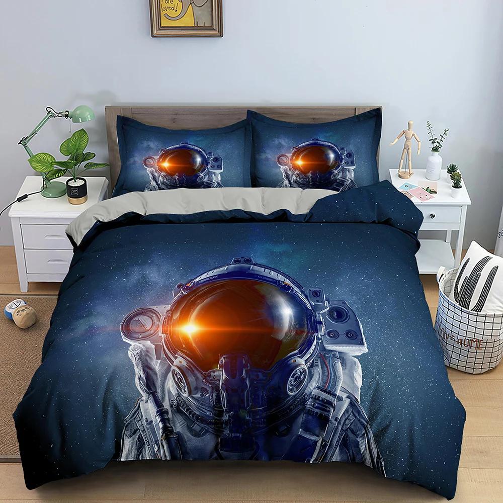 Outer Space Astronaut Duvet Cover Set Blue Galaxy For Teens Boys Gifts Astronaut Dream Planets Bedding Set Bedroom Decorations