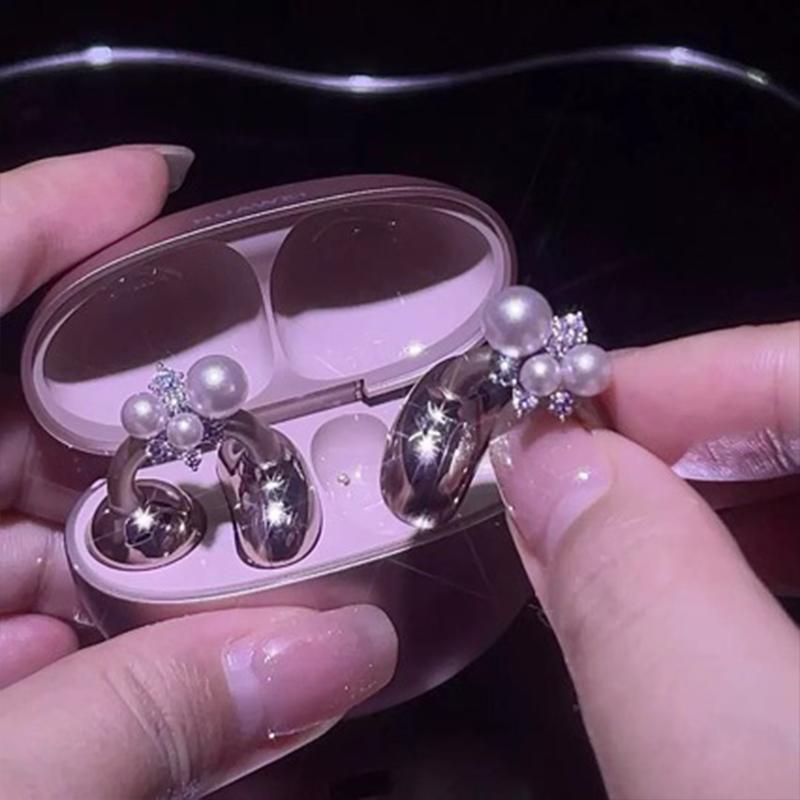 Flower Blossom Rotating Ear Clip Earrings For Earphone Non Pierced Women Shining Jewelry For Party And Office Style