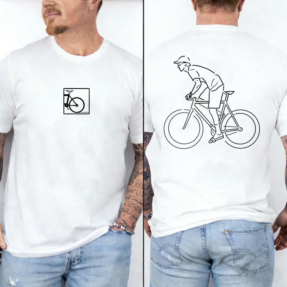 Minimalist Line Art Cyclist Bicycle Icon Graphic Tee Short Sleeve Crew Neck Slim T Shirt Simple Design Yk Top Aesthetic Clothes