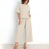 Women's Casual Fashion Sexy Long And Short Sleeve Pullover Shirt Round Neck Literary Retro Color Casual Split Suit