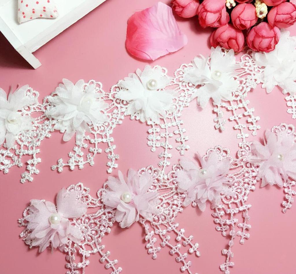 Polyester Light Water-Soluble Barcode Chiffon Burnt Flower Beads Flower, Corn Whisker Fringed Lace, Children'S Clothing Women'S Jewelry Diy