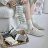 Korean Style Striped Mid-Calf Breathable Cotton Socks for Women - Ballet Academy Design