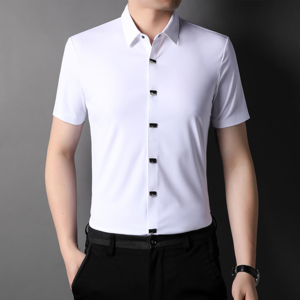 New Shirt Men's Casual Thin Lapel Fashion Solid Color Shirt Cardigan Business Men's Wear