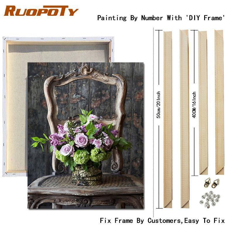 RUOPOTY DIY Frame Painting By Numbers Flower Acrylic On Canvas Wall Art Picture By Numbers For Living Room