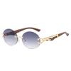 Leopard Round Frameless Trimmed Wooden Foot Sunglasses Sunglasses Sunglasses
