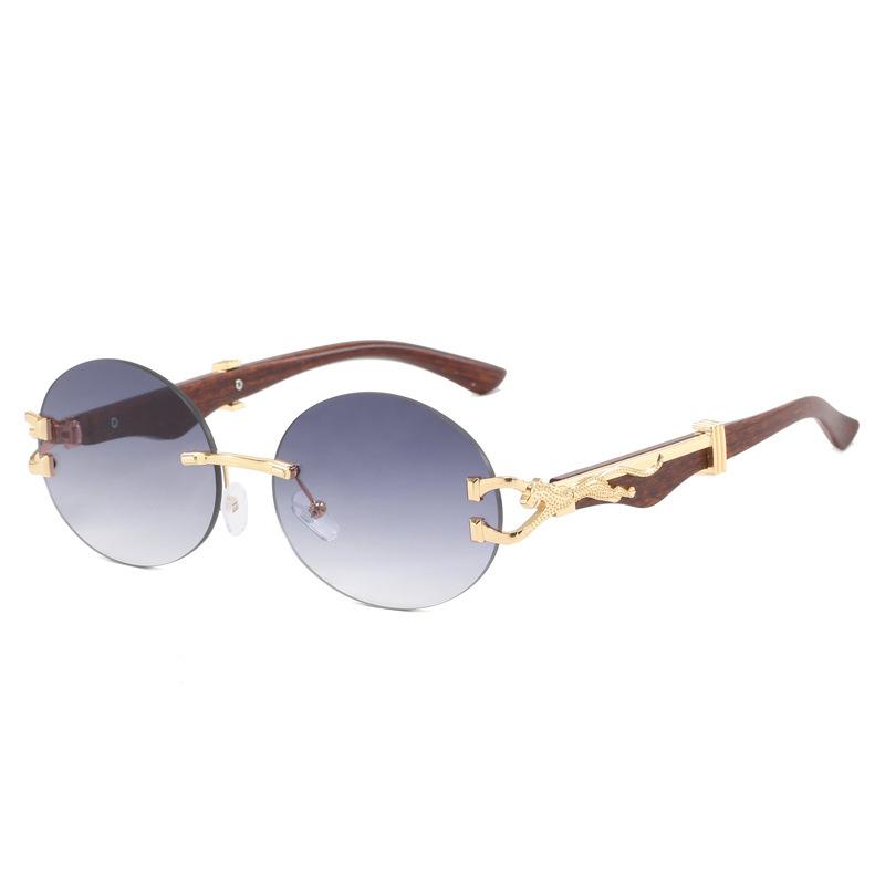 Leopard Round Frameless Trimmed Wooden Foot Sunglasses Sunglasses Sunglasses