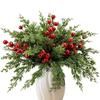 2025 Christmas Faux Pine Branches Artificial Christmas Red Berry Pine Stems Holiday Tree Decoration For Indoor Bedroom Office