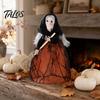 Retro Witch Figurine Halloween Kitchen Doll, Small Statue with Broom, Black And Orange Doll Tabletop Party Decoration for Table Fireplace Holiday Home