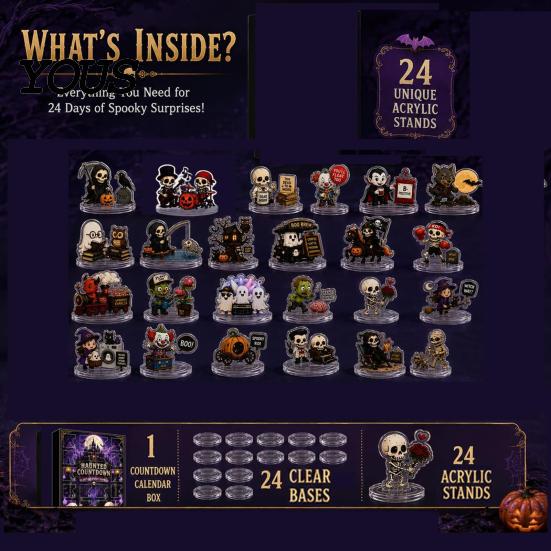 Children Holiday Entertainment Halloween Advent Calendar, 24 Day Haunted Countdown Box with Mini Calendar for Kids Figures, Spooky Collectible Toy Set