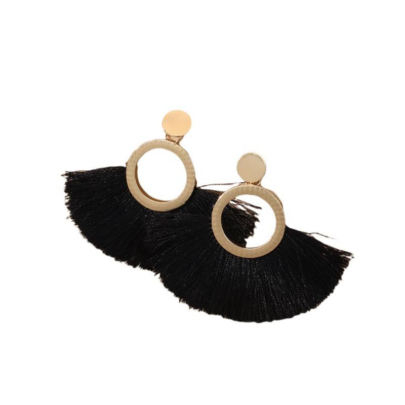 Bohemian vacation wind fringed earrings ins niche design sense stainless steel earrings exaggerated circle earrings tide