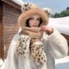 3 in 1 Winter Scarf Hat Knitted Windproof Warm Elastic Tiger Pattern Thermal Hat