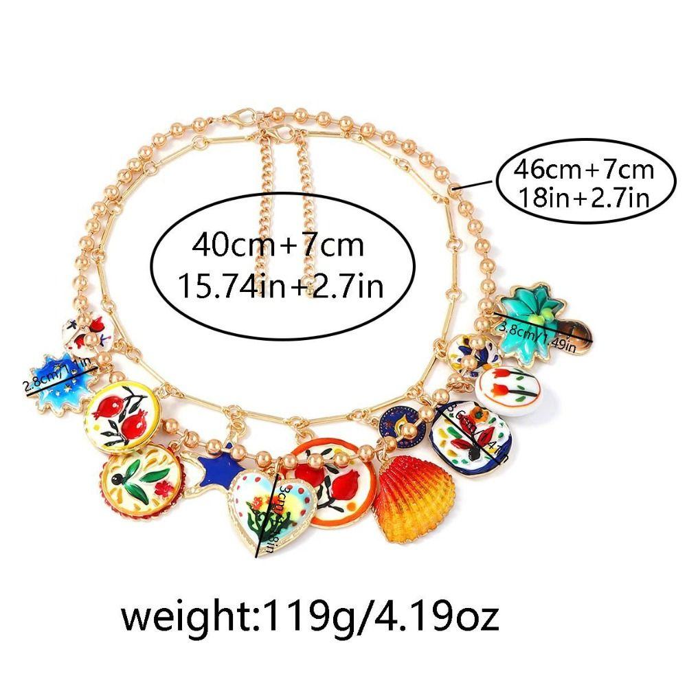 Metal Chain Enamel Floral Necklace Layered Bohemian Collarbone Chain Flower Pendant Necklace Gift