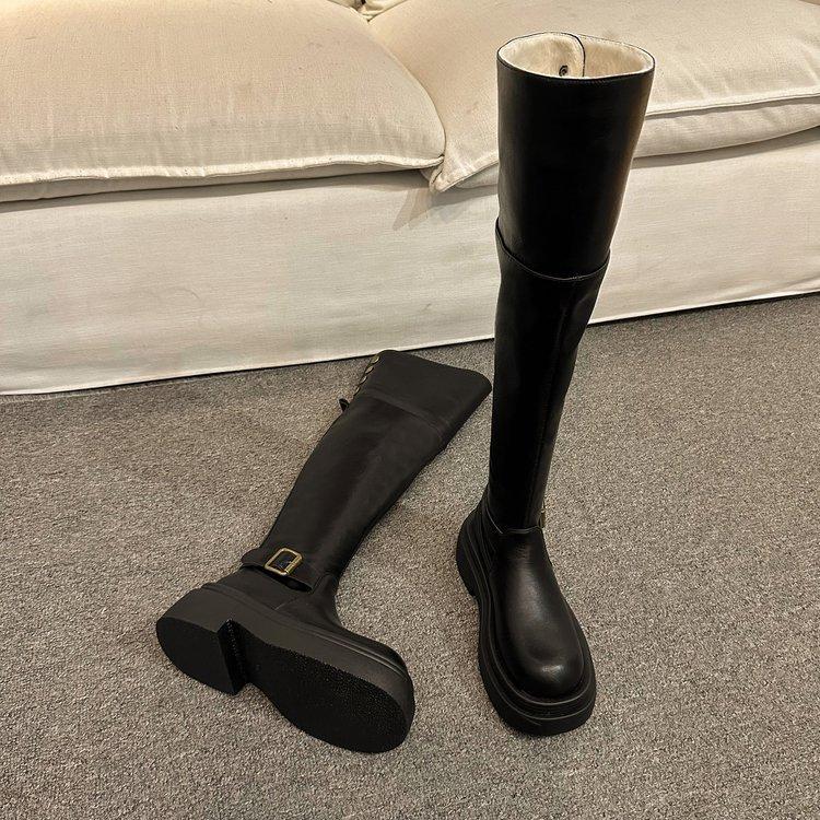 Coarse-heeled knight boots women's 2025 new autumn and winter piled thickened fluffy snow cotton boots stacking boots