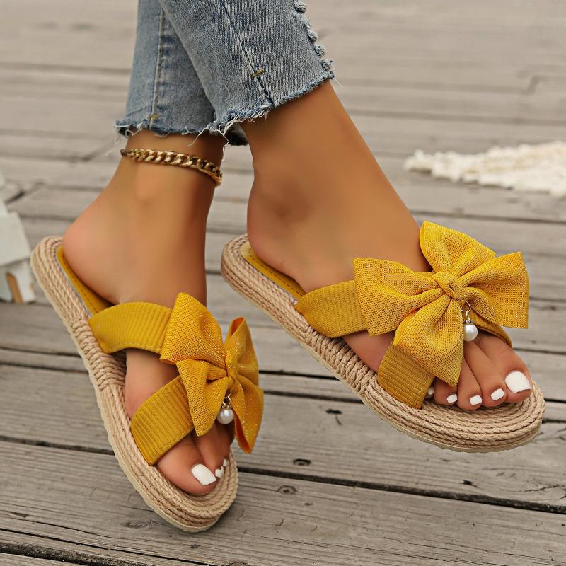 Women's Bow Decor Espadrille Slide Sandals Casual Open-Toe Summer Beach Shoes