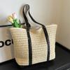 2025 New Fashion Sequined Splicing Woven Tote Bag Women's Personality Large Capacity Beach Vacation Casual Shoulder Bag