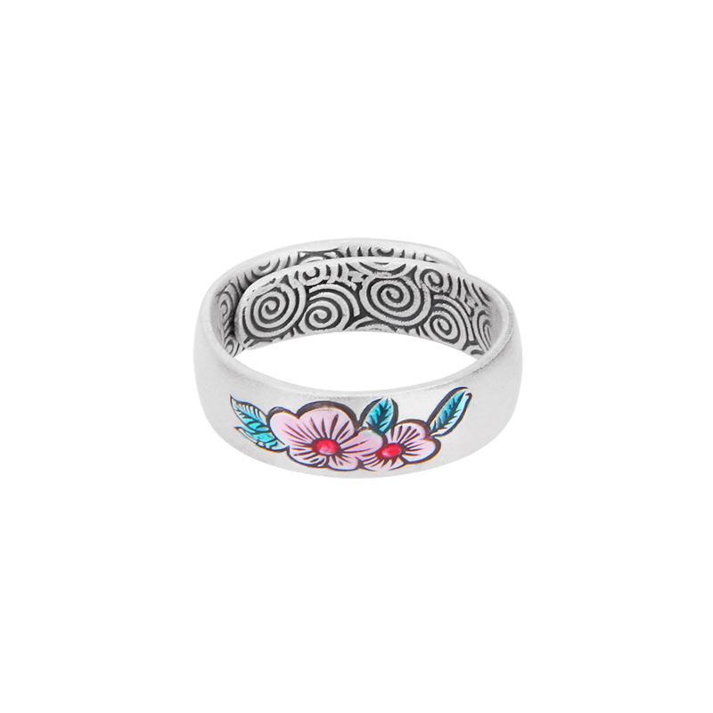 999 Sterling Silver Plum Blossom & Auspicious Clouds Ring for Women - Retro Chinese Style Index Finger Ring