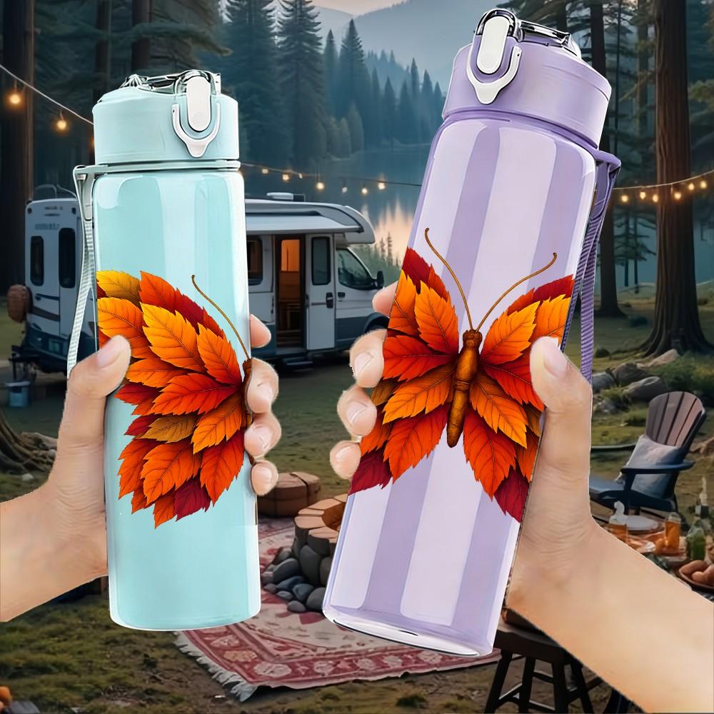 1PC Bright Butterfly Pattern 750ml Color Plastic Sports Water Bottle Leakproof Flip Straw Lid Suitable for Sports Office Home Use