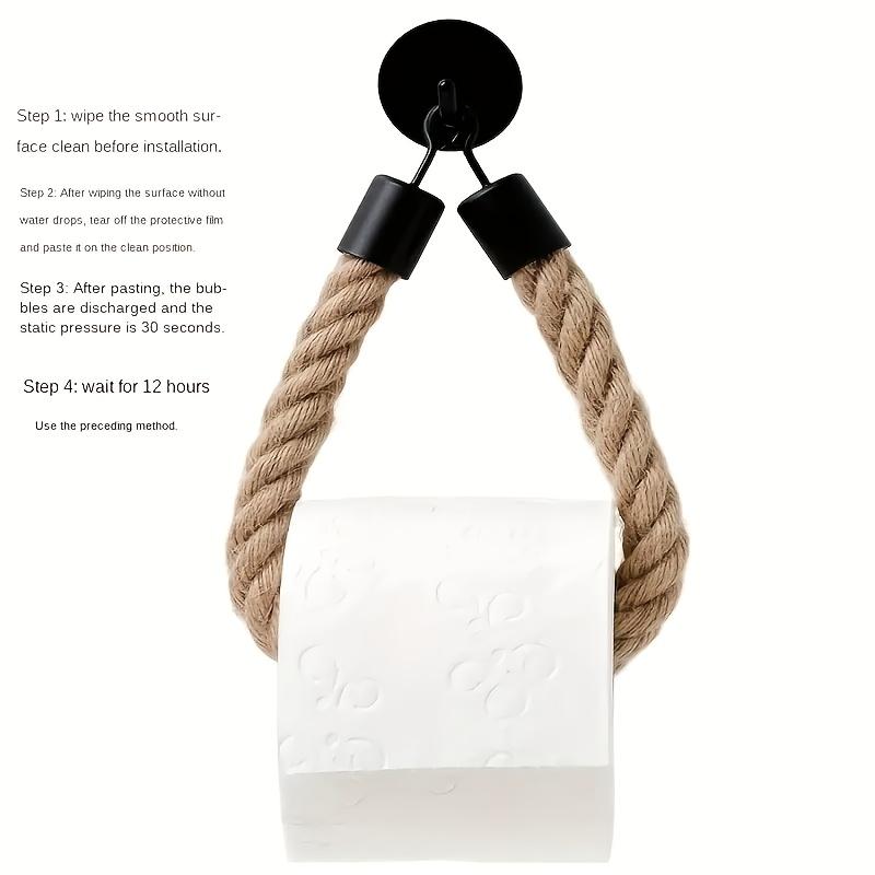 1pc Hemp Rope Self-Adhesive Wall Mounted Toilet Paper Holder - Towel Storage Rack for Home Use