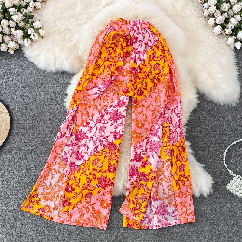 

Seaside Holiday Temperament High Waist Casual Cropped Wide-Leg Pants Pink One size