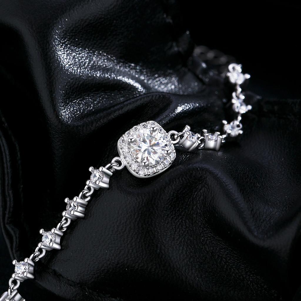 MODIAN 0.8CT D Moissanite Luxury Bracelet 925 Silver Halo Bracelet For Women Bridal Wedding Statement Jewelry