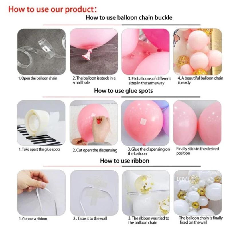 107Pcs White Metal Pink Balloons Arch Gold Confetti Balloon  Decoration Birthday Wedding Party