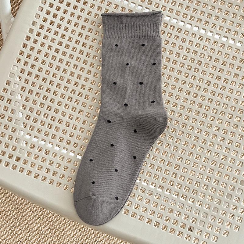 Women's Fall Ballet-Style Polka Dot Mid-Calf Cotton Scrunch Socks with Rolled Edge