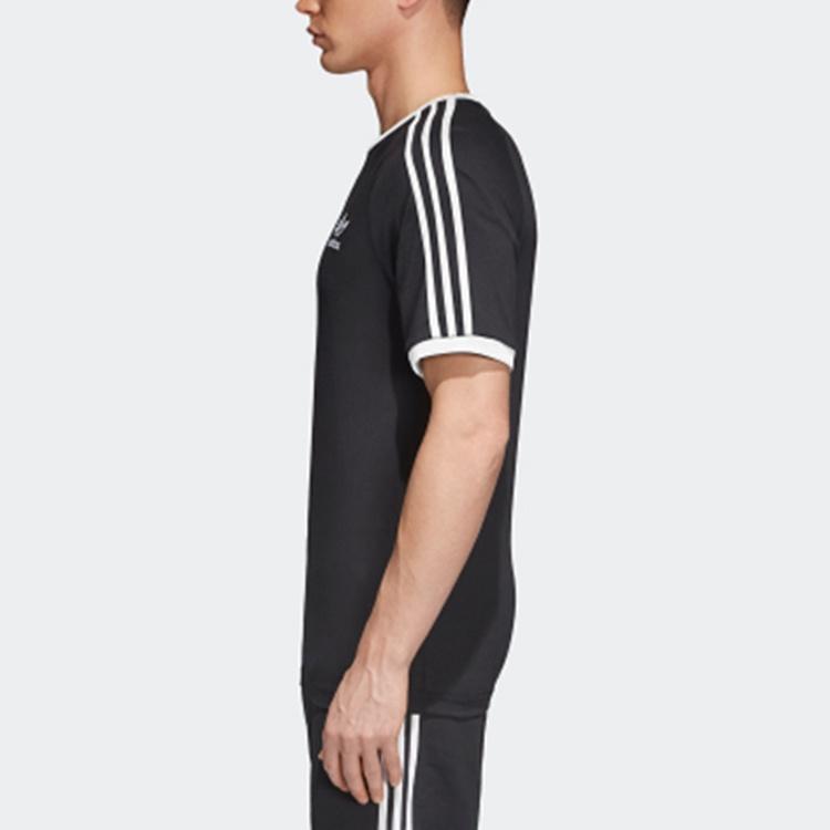 adidas originals 3-Stripes Tee Casual Loose Round Neck Logo Stripe Short Sleeve Black Men's CW1202
