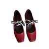 Retro Schnür-Ballerinas mit quadratischer Zehenpartie aus Schafsleder, mit Rock, literarische Mary Janes, kleine Lederschuhe, dicker Absatz, Einzelne Schuhe