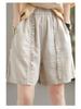 Women's Retro Pleated Cotton-Linen Harem Shorts – Casual, Loose, Elastic Waist for Spring/Summer
