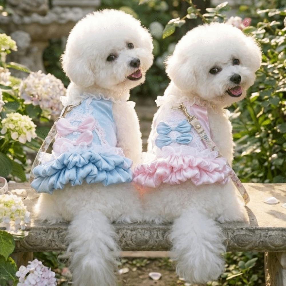 Lace Strap Pet Lace Dress Bow Knot Dog Puff Skirt Dog Princess Dress  Outdoors Activities