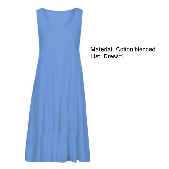 Ärmelloses Damenkleid Einfarbige Dünne Spleißung Großer Saum O-Ausschnitt Midi-Kleid Streetwear