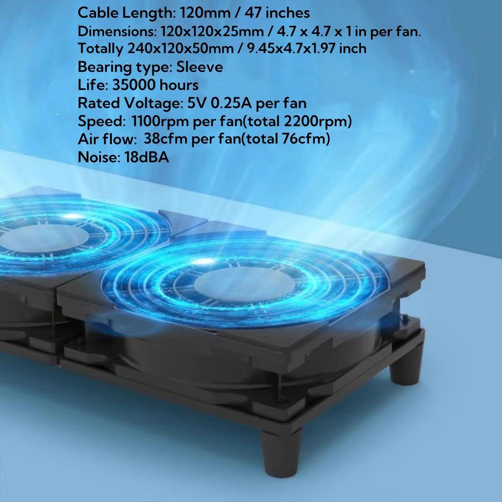 Dual USB Cooling Fan 120mm  Quiet 5V Cooler for Router PC Cabinet