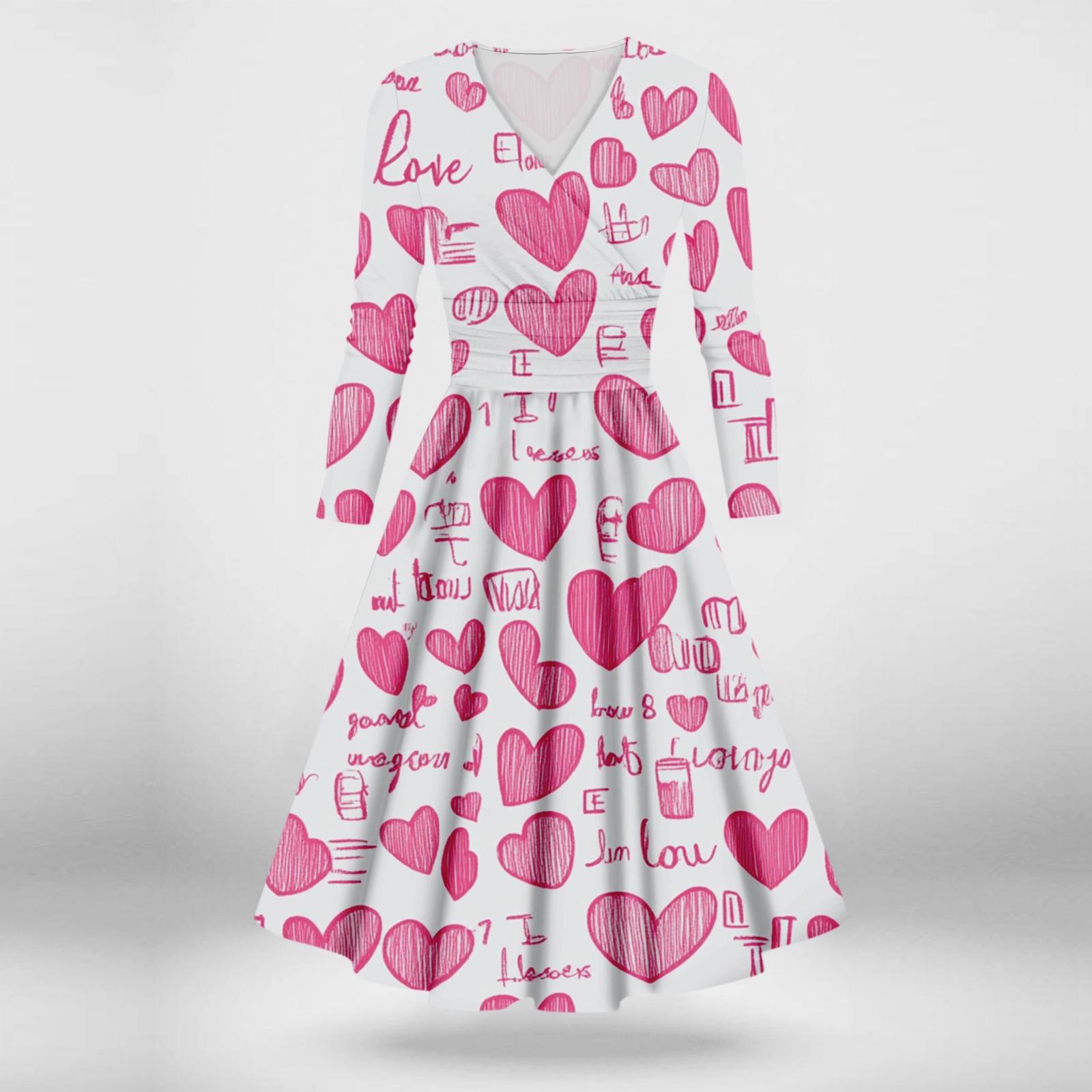 

Женское модное повседневное платье с принтом ко Дню святого Валентина, длинными рукавами и V-образным вырезом, сексуальное платье XXXXL розовый
