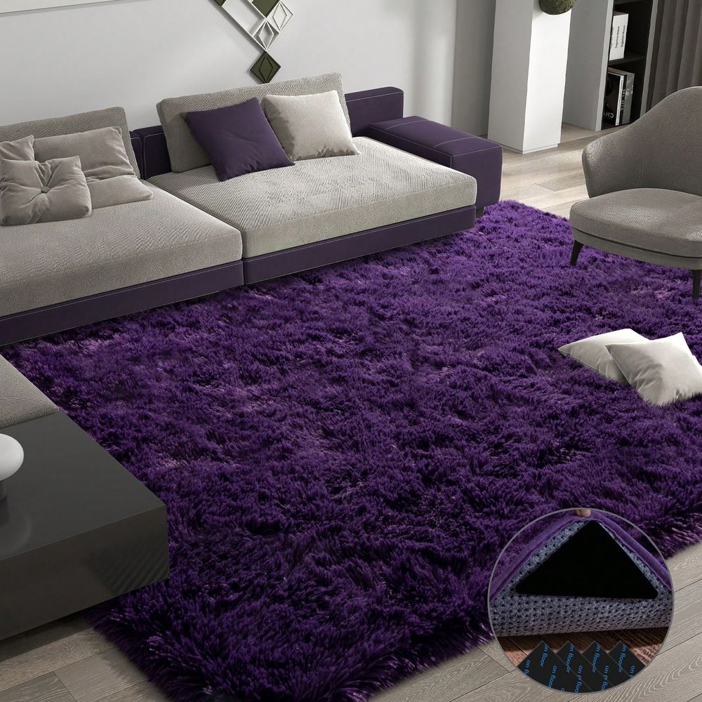 Shaggy Teppiche für Schlafzimmer, Lila Flauschige Shaggy Teppiche für Wohnzimmer, Luxus Moderner Plüschteppich Mädchen Jungen Zimmer Studentenwohnheim Innen Haus De