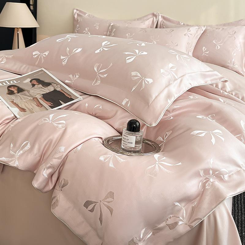 Sommer Kjølig Iskald Silke Jacquard Sengetøy Sett Fire-dels Sett Silke Hudvennlig Silkeaktig Glatt Laken Dynetrekk Putetrekk