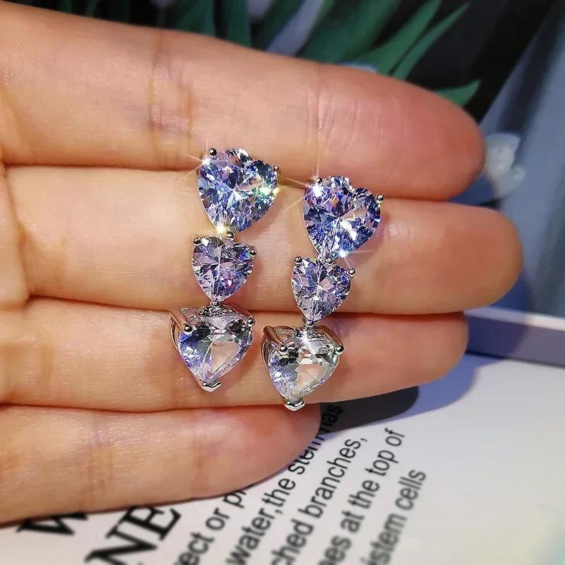 New Newest Heart Earrings For Women Brilliant Crystal Cubic Zirconia Love  Wedding Engagement Fashion Jewelry