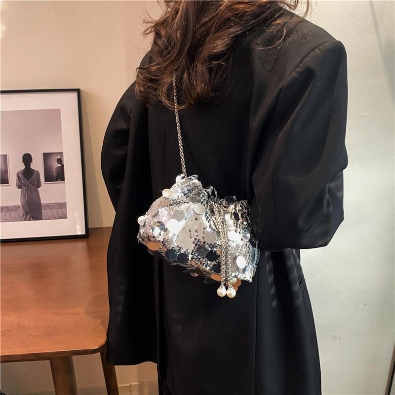 Niche Texture Sequined Chain Small Bag Women's New Versatile Fashion Oblique Span Small Square Bag Shoulder Bag