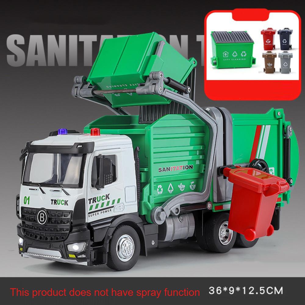 1:32 Garbage Car Model Toy Sound Light Wheel Steering Shock Absorption Urban Sprinkler Truck Models for Boys Birthday Gifts