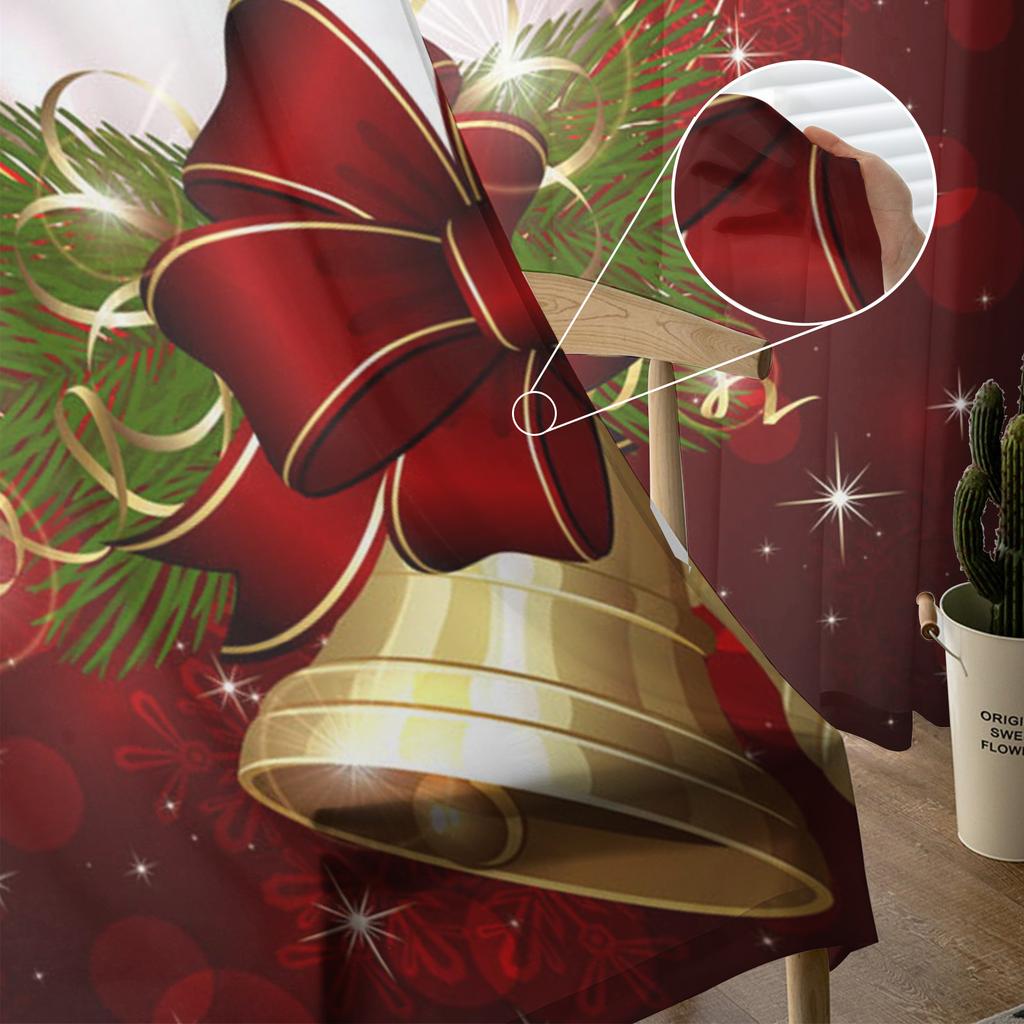 Christmas Bells Letters Bow Ribbon Tulle Sheer Window Curtains for Living Room Bedroom Christmas Decor Voile Curtains Drapes