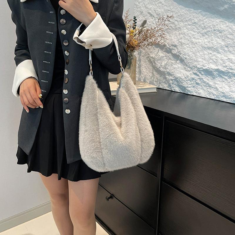 Yogodlns Handbag Faux Plush Bag Temperament Armpit Women's Hobo Bag Large Capacity Shoulder Bag Winter New Design Handbags