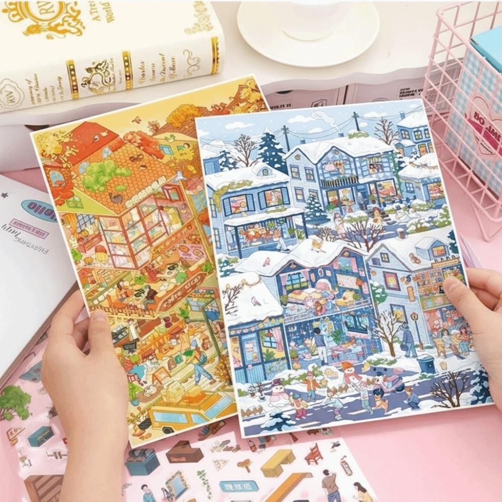 Fun DIY 3D Miniature Stickers Handicraft Decor Stacking Cabin Town Stickers Creative Arts Scrapbook Album Decoration