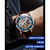 OLEVS Men's Automatic Watch Starry Sky Skeleton Luxury Waterproof Luminescent Brown Strap Blue Dial