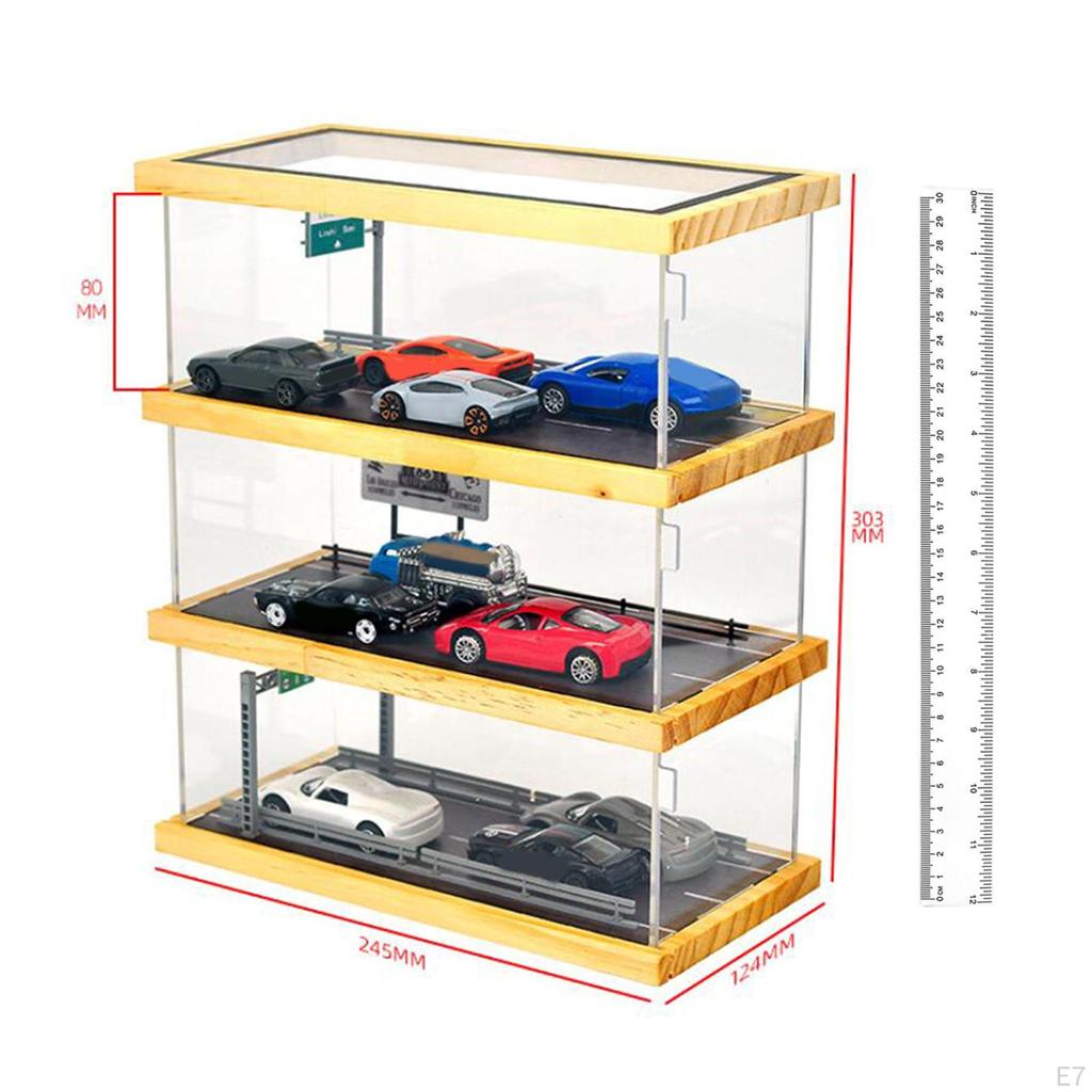 1/64 Diorama Parking Lot Scene Model Acrylic Display Case, Mini Car Garage Layout Landscape, Office