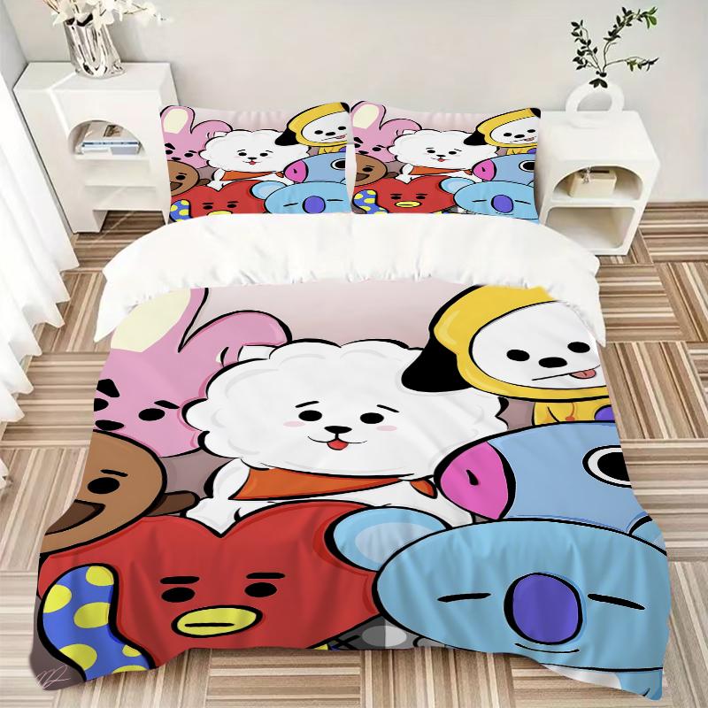 3Pcs Bt21 Character Gathering Bedding Sets For All Sizes New 3D Printed Bed Cover Comforter Duvet Cover Pillowcase Bedroom Decoration