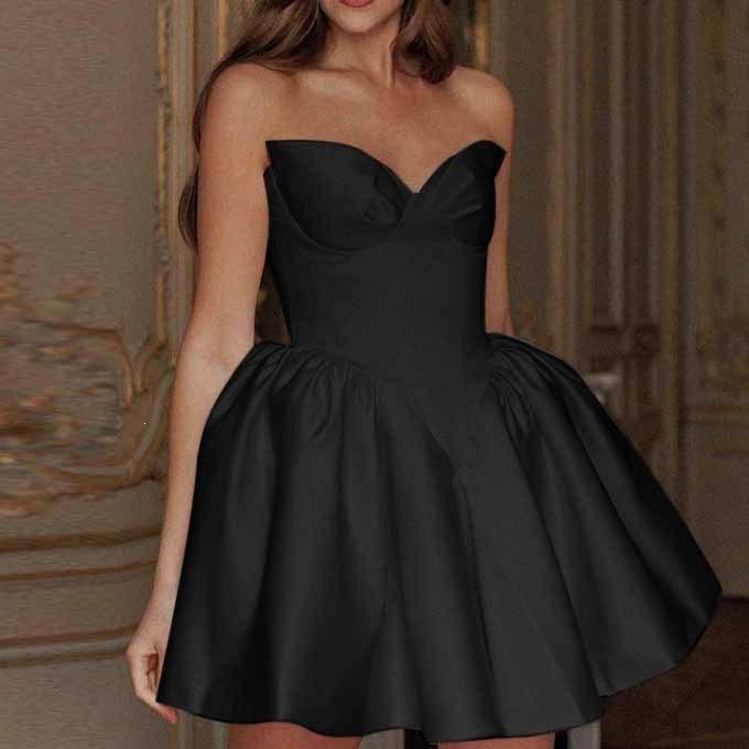 2026 European and American New Waist Dress Short Skirt Sexy Temperament A Swing One-word Shoulder Tube Top Dress Dress Women