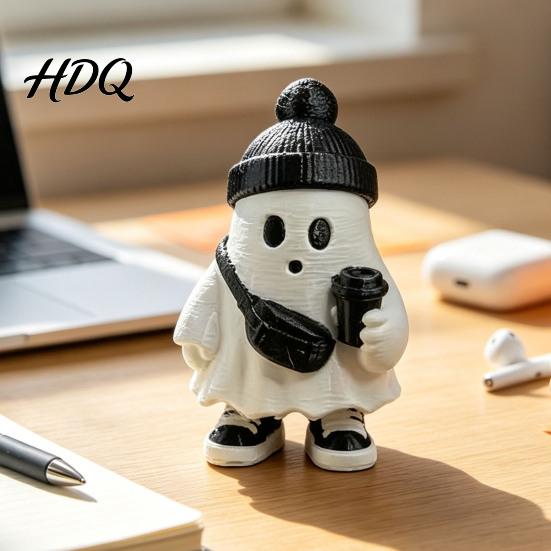 Trendy Interior Soft Furnishings Cute Halloween Ghost Figurine Holding Coffee/Book/Record Resin Statue Modern Minimalist Home Accents Spooky