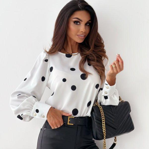 2026 New Women's Polka Dot Long Sleeve Round Neck Autumn Top - European & American Style