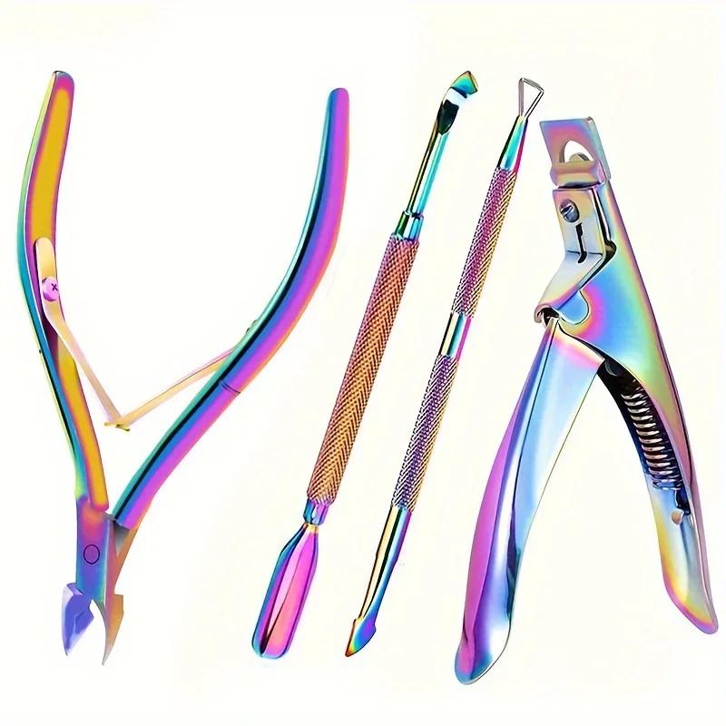 

4-In1 Stainless Steel Nail Clippers Nail Cuticle Pusher Nipper Cutter Dead Skin Remover Scissor Plier Pedicure Manicure Tools