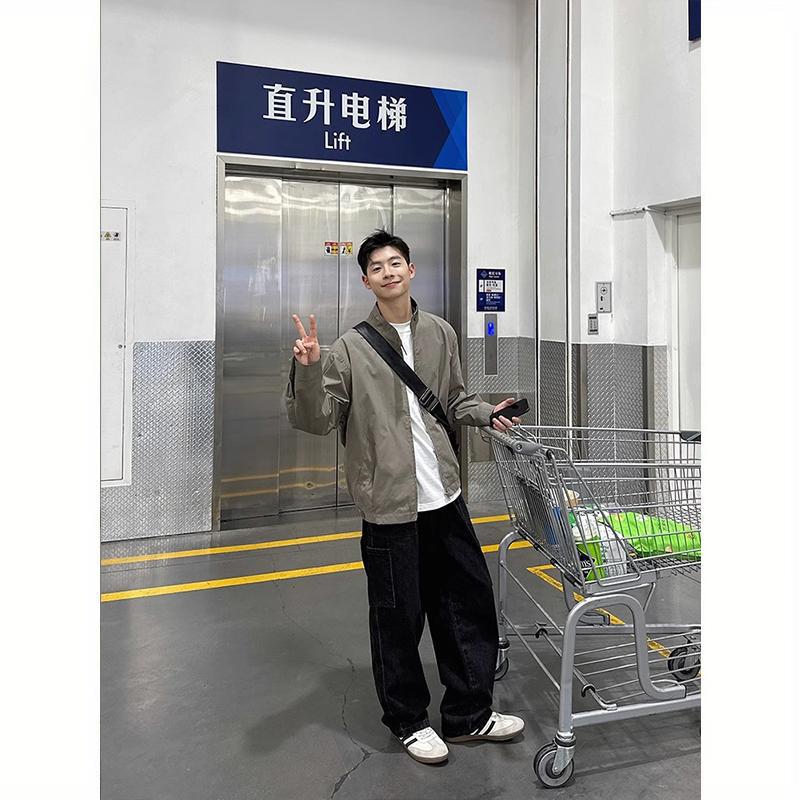 Stand-up collar jacket boys light gray 2025 spring and autumn new Korean versatile loose casual trendy top coat